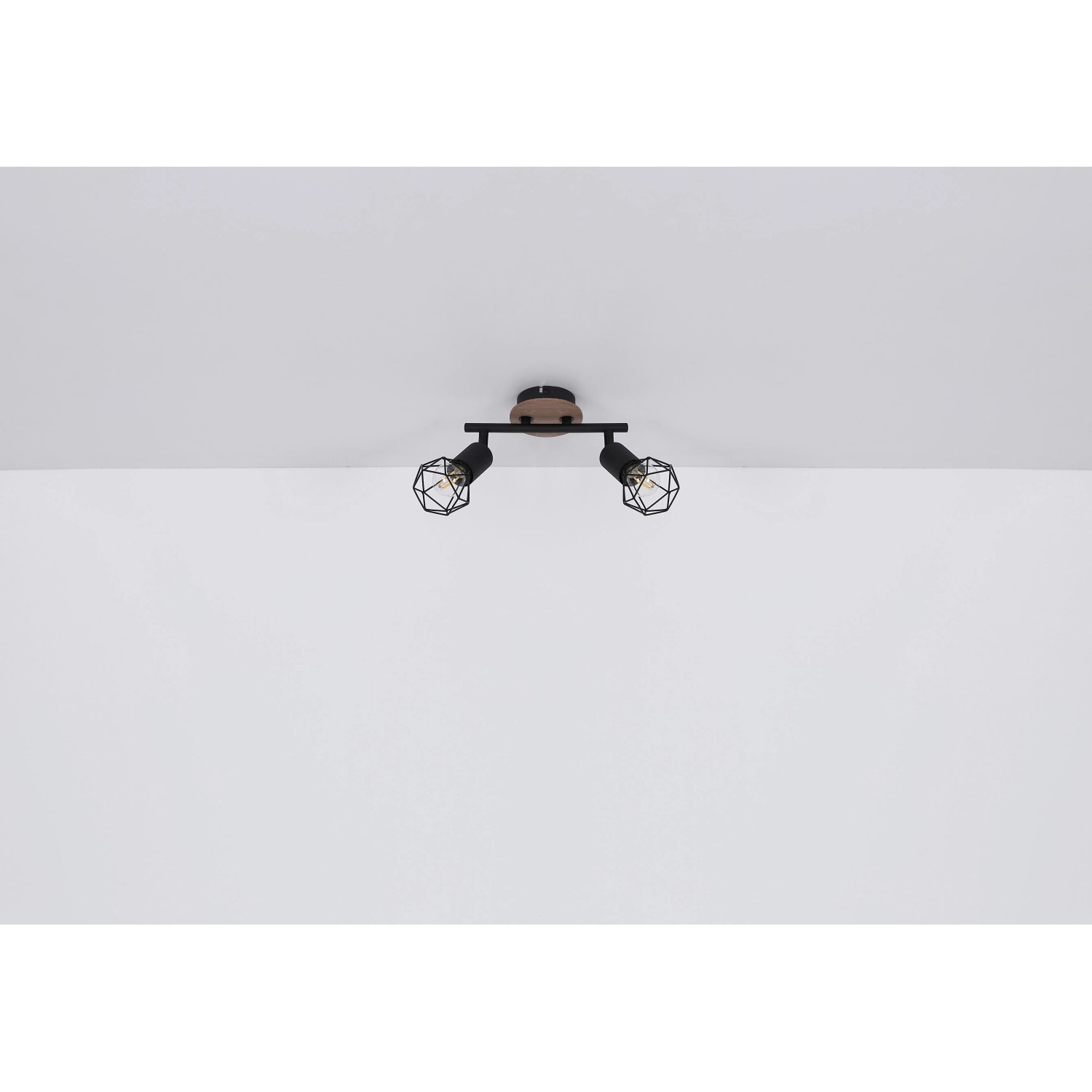 Schwarzer Globo Strahler Xara I, 6-flammig, mit Holzdetails. Moderner Deckenstrahler für Wohnräume.