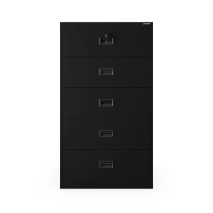 Schwarzer JAN NOWAK Metall-Aktenschrank SARA XL V5 mit 5 Schubladen und Zentralverschluss für Büro.