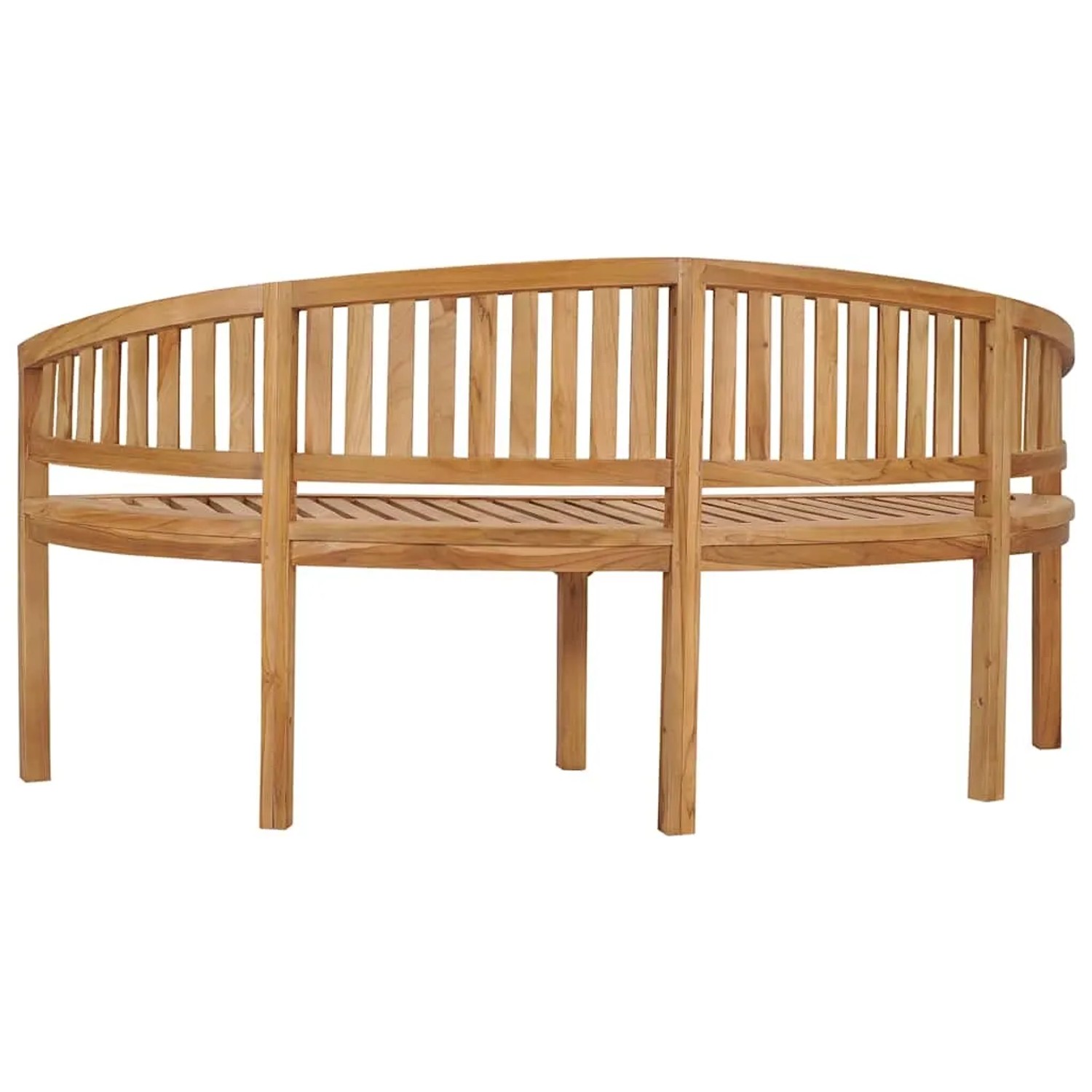Elegante Bananenbank aus Teakholz, 180 cm breit. Gartenmöbel für Terrasse und Garten.