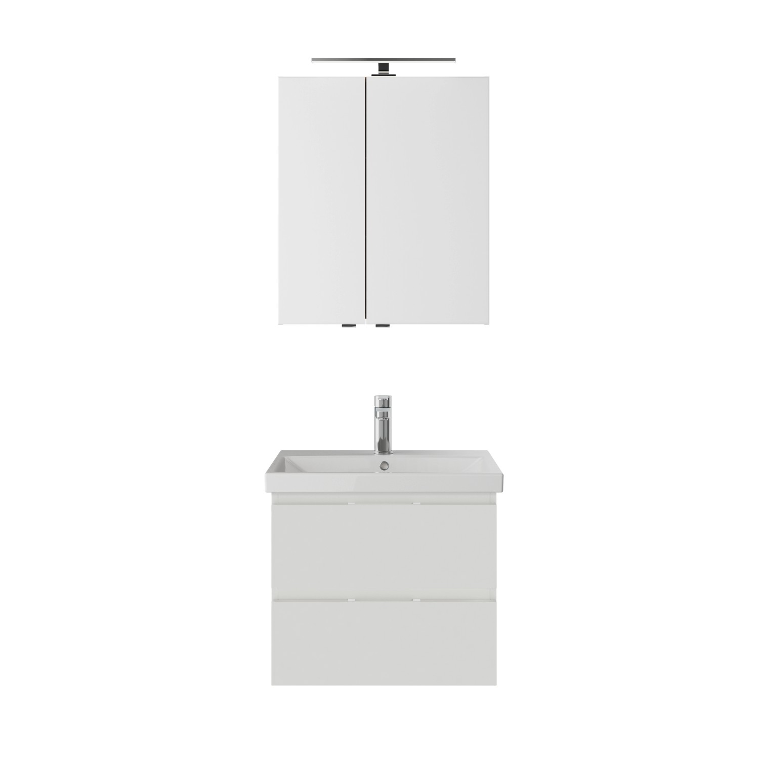 Pelipal Badmöbel-Set Serie 4035 3-teilig grifflos Weiß Glanz mit Spiegelschrank