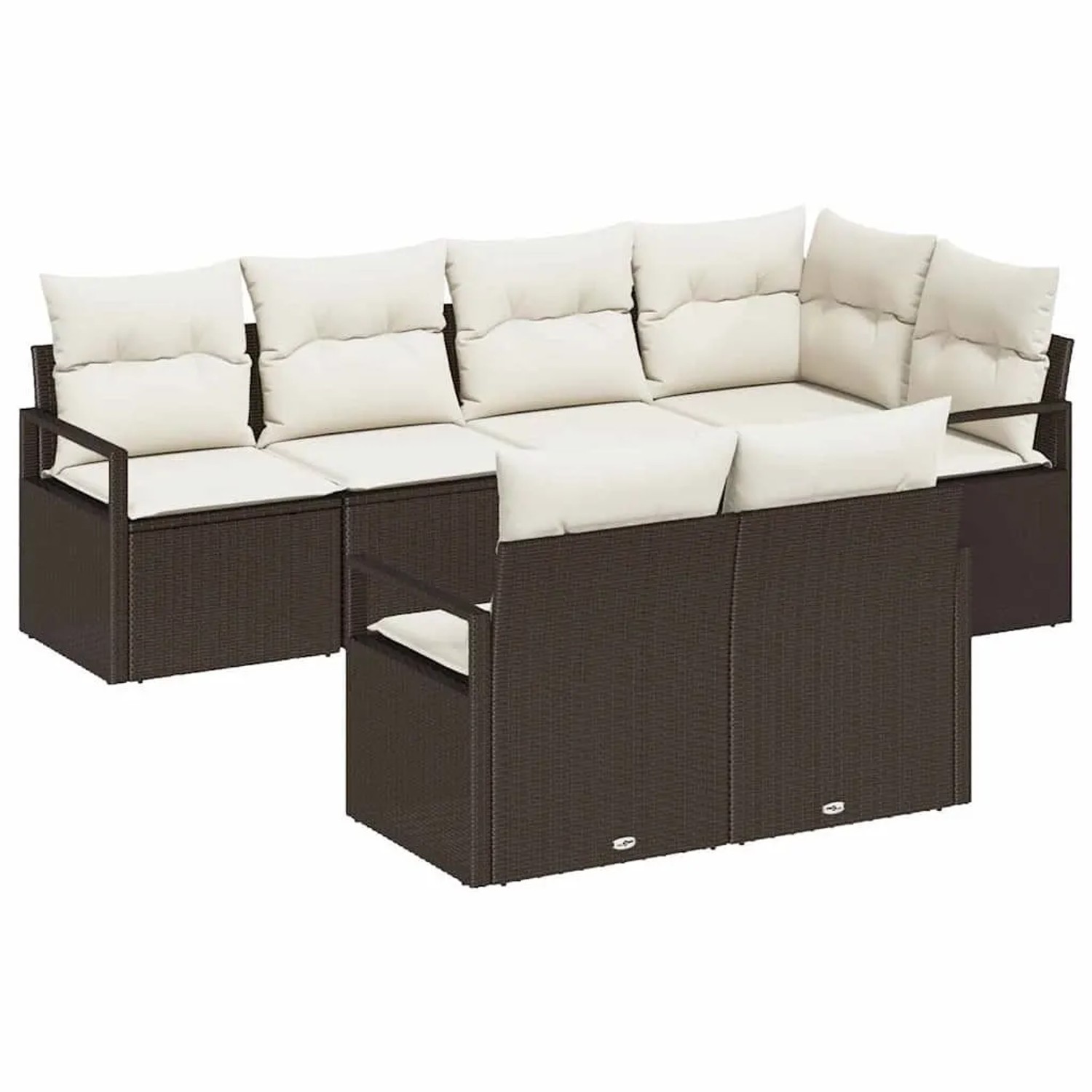 vidaXL Gartensofa-set mit Kissen 7-Tlg Braun und Weiß Poly-Rattan 3355087 günstig online kaufen