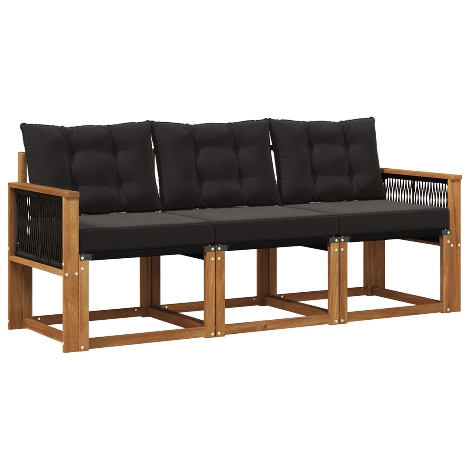 vidaXL Outdoor-Sofagarnitur mit Kissen 3 Stk Natur und Schwarz 3381744