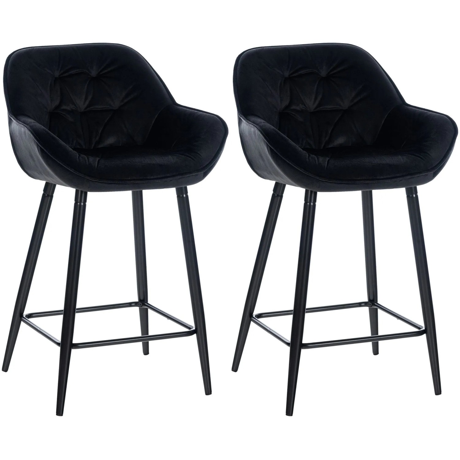 CLP 2er Set Barhocker Gibson Samt Sitzhöhe 76 cm Schwarz