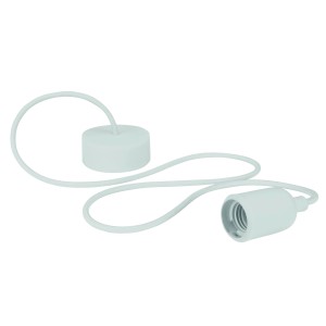 Weißes Lampen-Textilkabel mit Fassung und Baldachin, 1,4 m Länge.