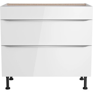 Weißer Optifit Unterschrank Arvid986 mit 2 Auszügen, 90x87x58,4 cm, für die Küche.