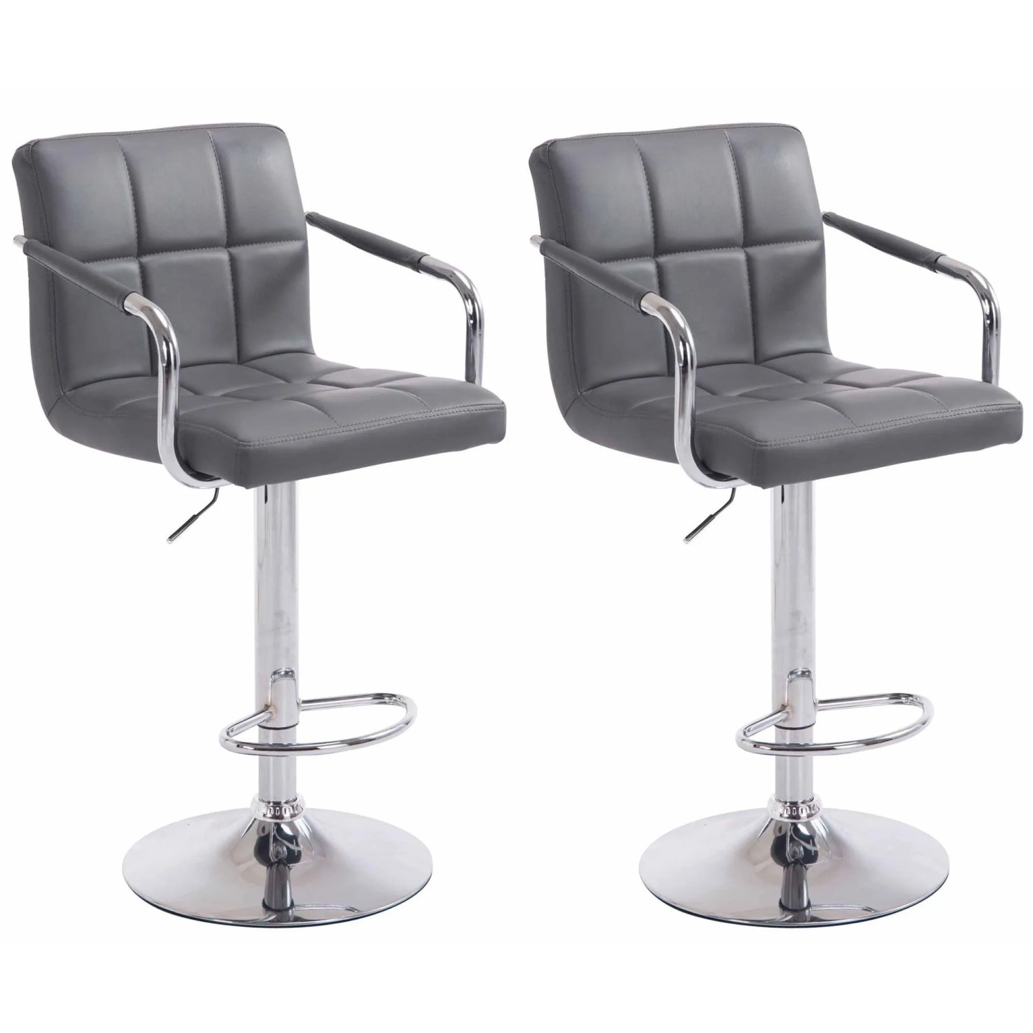 DELUKE 2er Set Barhocker MINOR Kunstleder Grau 54x46x91cm Silber Barstuhl Höhenverstellbar Mit Lehne Drehbar Tresenhocker Tresenstuhl