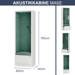 DELUKE Akustikkabine mit Schalldämmung TAGO 185x60x40cm Weiß-Grün Telefonkabine Meetingbox Telefonbox Akustikbox Bürokabine