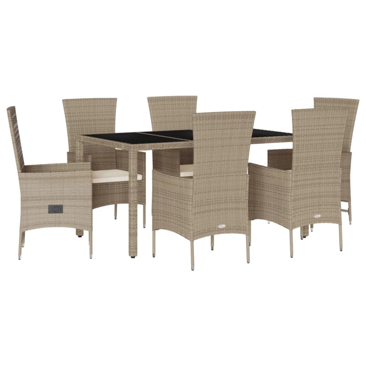 vidaXL 7-Tlg Garten-Essgruppe mit Kissen Beige Poly Rattan 3277577