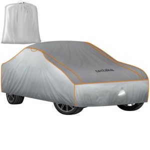 Graue Tectake Autoplane XL, wasserdicht und atmungsaktiv, mit Aufbewahrungstasche.