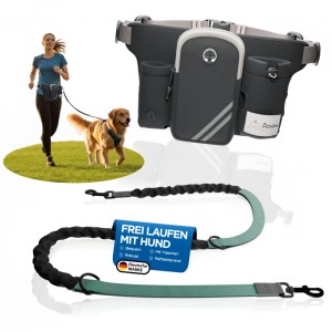Petsation Joggingleine mit Bauchgurt und Rückdämpfer für Hunde, mit Hüfttasche.