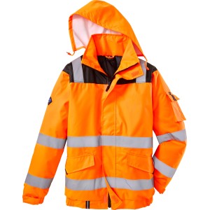 Orange Herren Piloten Warnschutzjacke Gr. L mit Kapuze und Reflexstreifen für gute Sichtbarkeit.