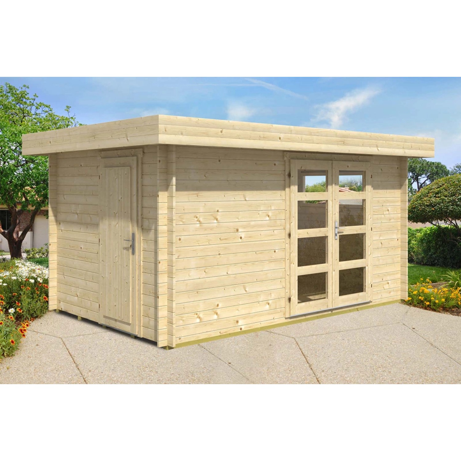 Alpholz Gartenhaus/Gerätehaus 2-Raum Kampen 460 cmx 310 cm Flachdach Hellbraun