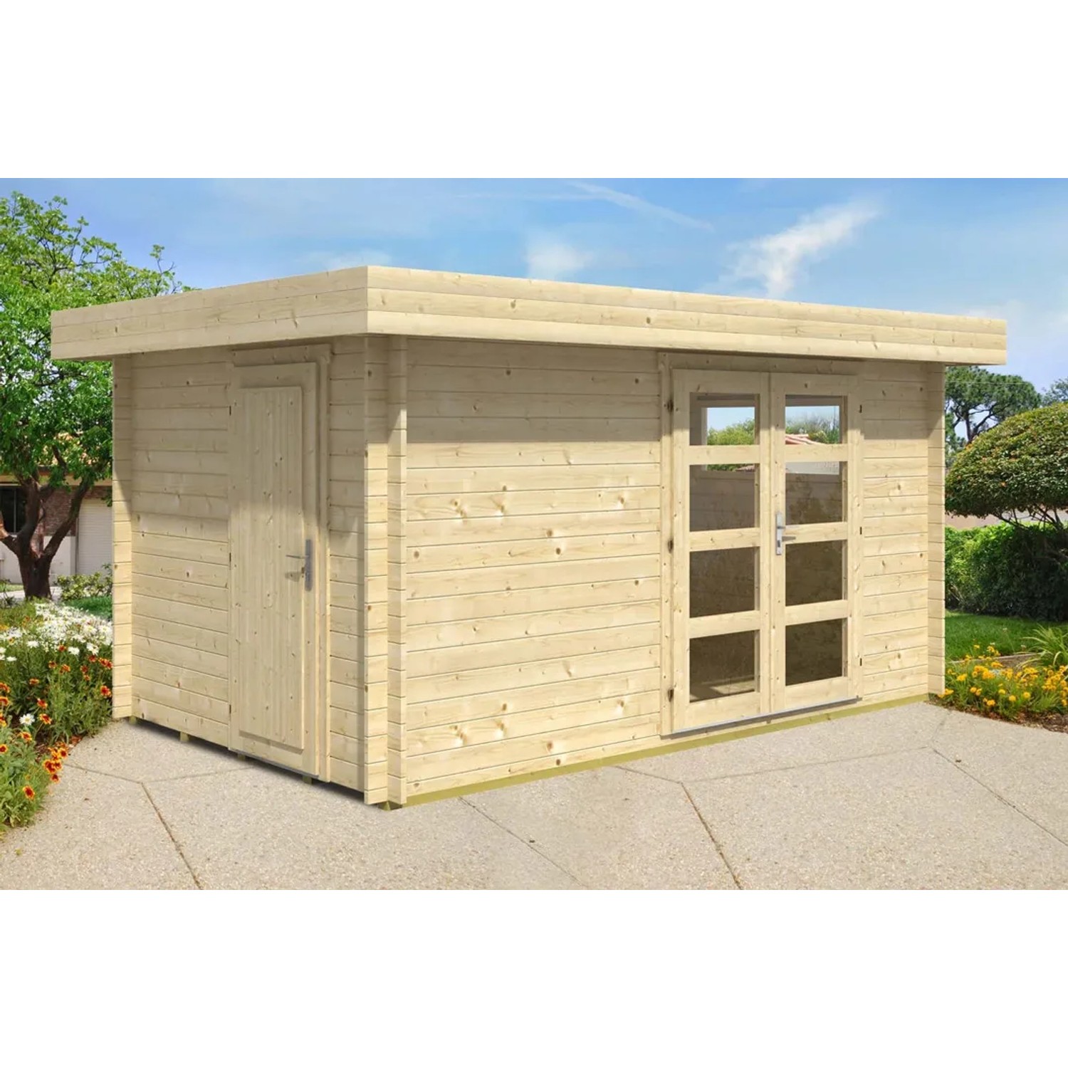 Alpholz Gartenhaus 2-Raum Kampen 460 cmx 310 cm Flachdach Hellbraun