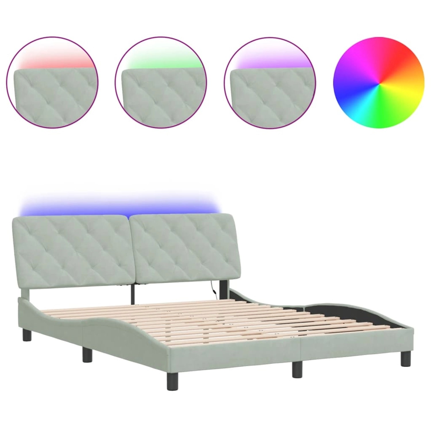 vidaXL Bettgestell mit LED ohne Matratze Hellgrau 160x200 cm Samt 3213861 günstig online kaufen