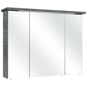 Pelipal Spiegelschrank Quickset 328 in Graphit, 75 cm breit, mit drei Spiegeltüren und Kranzbeleuchtung.