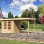 Karibu Holz-Gartenhaus Boras mit Flachdach und Anbau, unbehandelt.