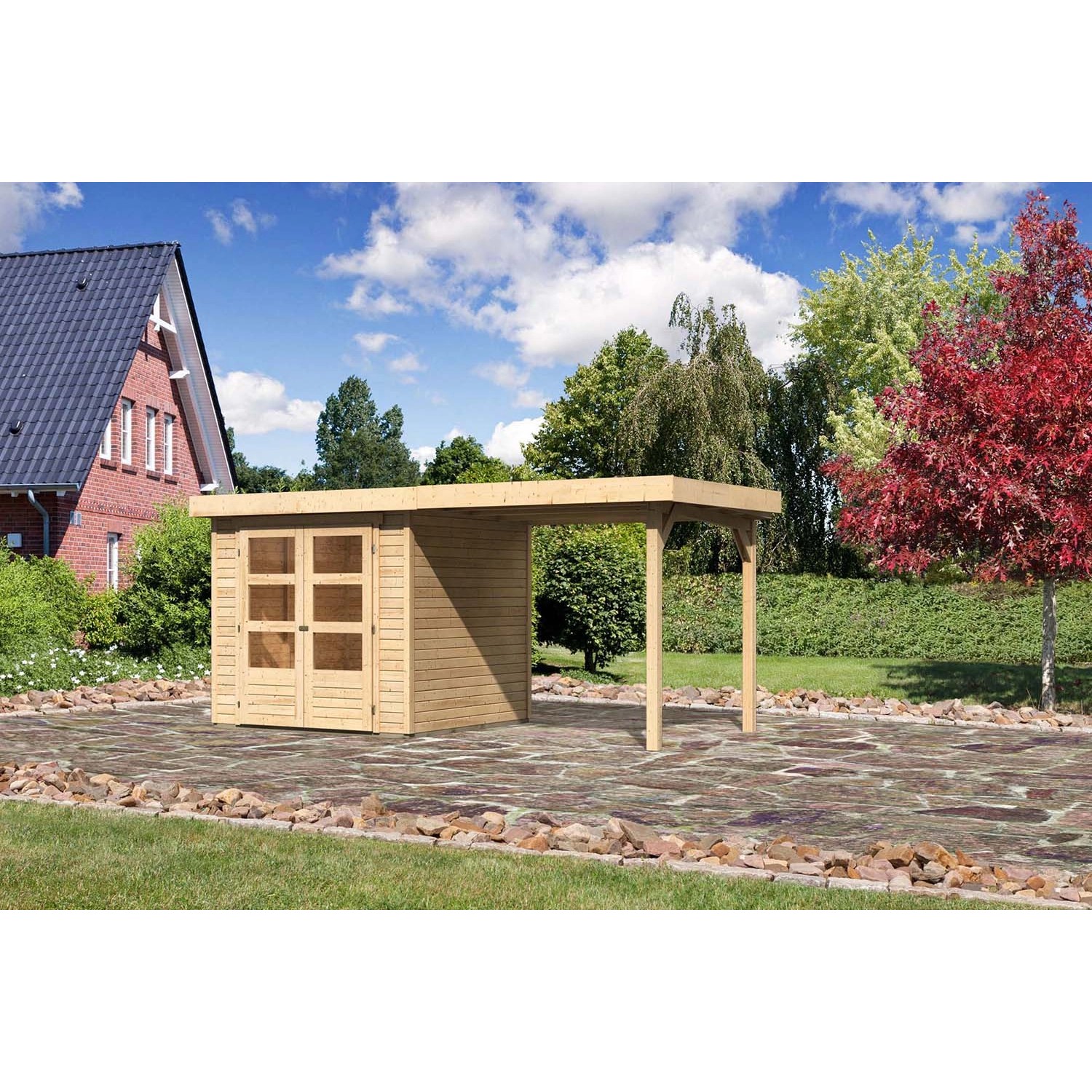 Karibu Holz-Gartenhaus Boras Natur Flachdach Unbehandelt 209 cm x 213 cm günstig online kaufen