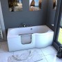 Weiße AquaVapore Seniorenwanne mit Tür und Whirlpool Funktion, 170x85 cm.