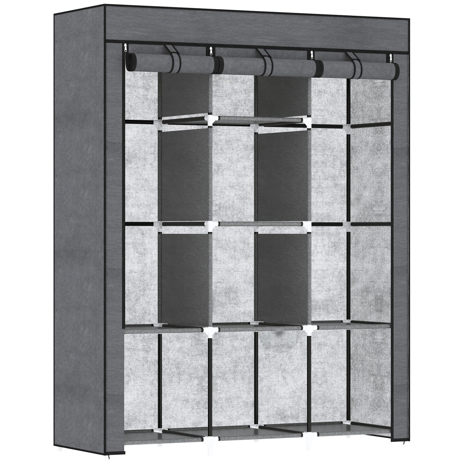 HOMCOM Stoffschrank Stahl Vliesstoff 125L x 43B x 162,5H cm Dunkelgrau günstig online kaufen