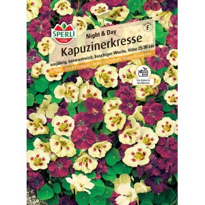 Samenpackung Sperli Kapuzinerkresse 'Night & Day' mit mehrfarbigen Blüten.