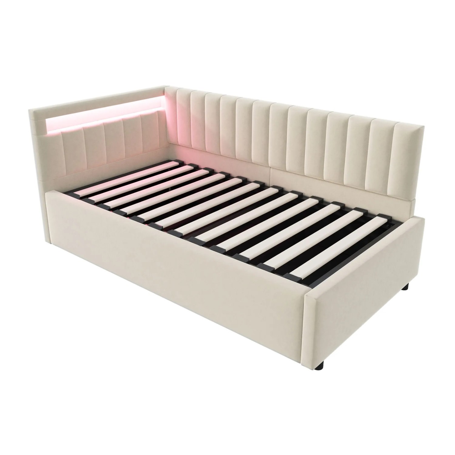 Merax Schlafsofa 90x200cm LED Hydraulik Samt Beige