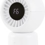 Weißer Tischventilator mit LED-Anzeige und USB-Anschluss. Kompakter Ventilator für Schreibtisch oder Nachttisch.
