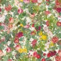 Fototapete mit Blumenmuster in Grün, Rosa, Rot und Gelb. Romantisches Landhaus-Design.