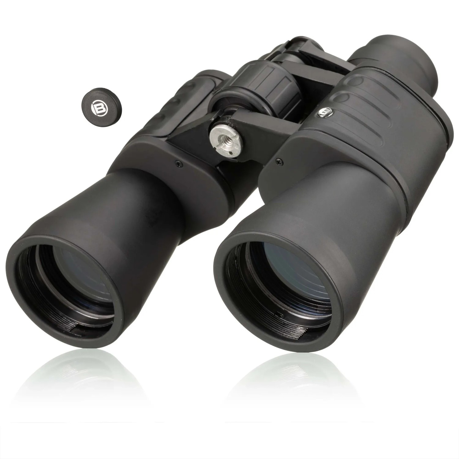 Schwarzes Bresser Hunter Porro Fernglas 7x50 mit Tasche und Trageriemen.