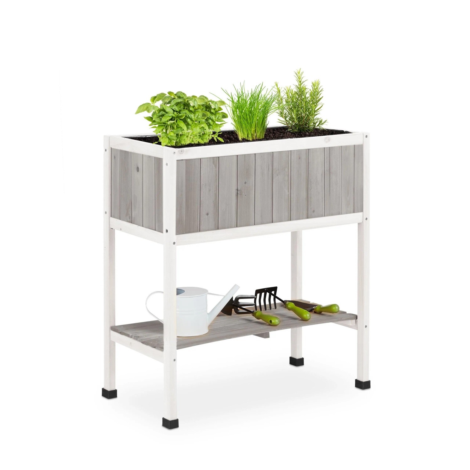 Relaxdays Hochbeet Holz Grau Weiß mit Folie 80,5 cm x 74 cm x 38 cm 5,5 kg