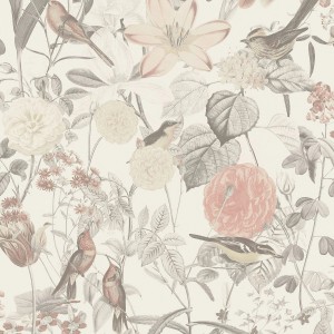 PROFHOME Vliestapete mit Blumenmuster in Grau, Rosa und Orange. Dekorative Tapete mit floralem Design.