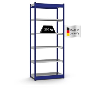 PROREGAL Fachbodenregal, blau, mit 6 Ebenen, Fachlast 200 kg, Stecksystem.