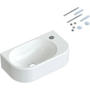 Weißes Aquabatos Handwaschbecken für Gäste-WC, Aufsatzwaschbecken mit Hahnloch und Befestigungsmaterial.