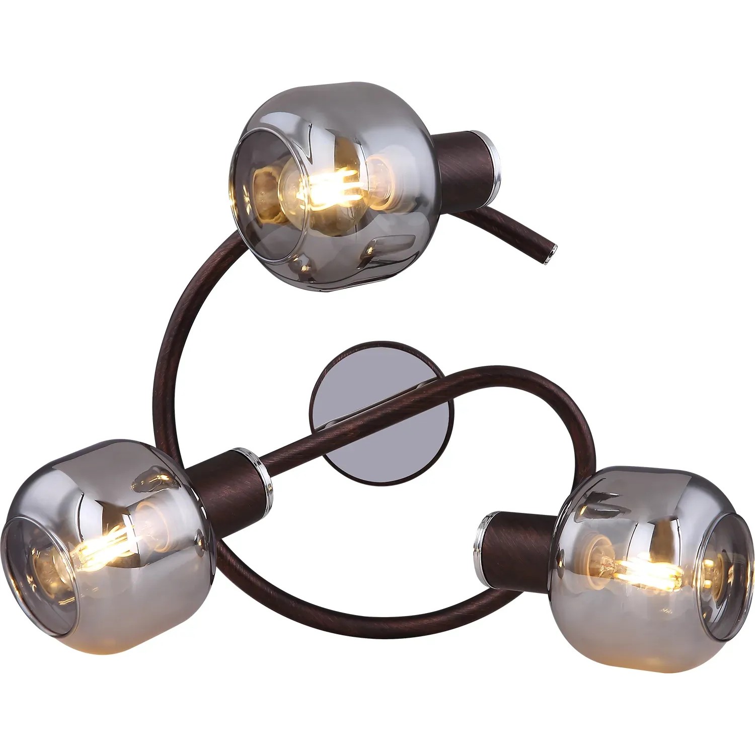 Bronzefarbiger Globo Strahler Pallo mit drei rauchigen Lampengläsern. Eleganter Spot für Wohnräume.