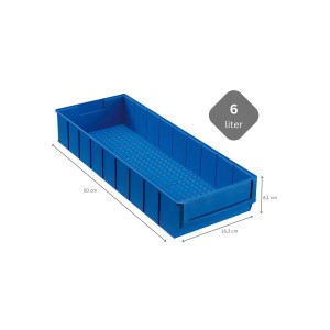 Blaue PROREGAL Industriebox 6 Liter, 50x18,3x8,1cm, für Aufbewahrungssysteme.