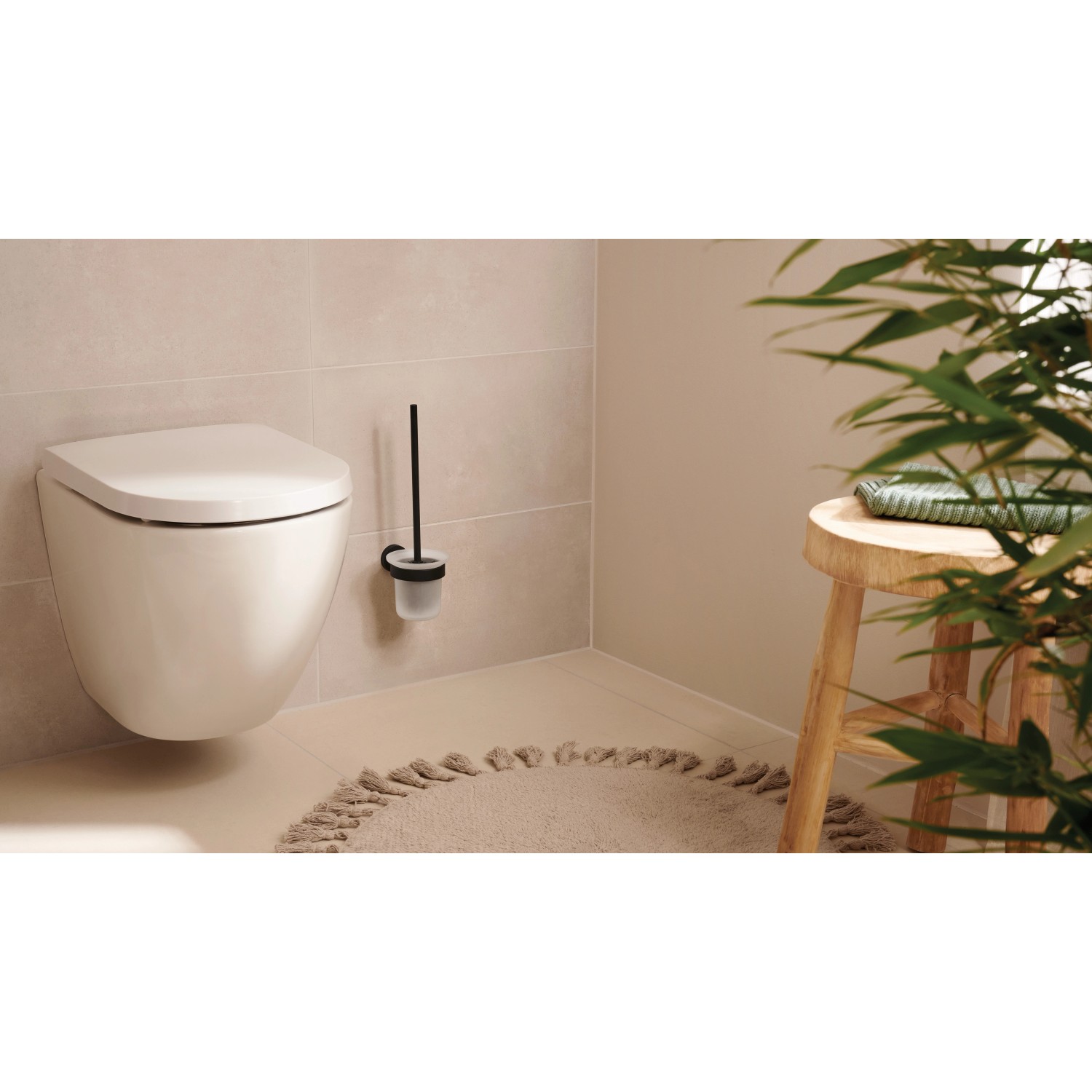 Tesa WC-Bürstengarnitur Moon in Graphit mit Glasbehälter, wandmontiert.