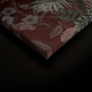 Leinwandbild Chinesisch Rot mit Pfau und Blumen, Detailansicht der Ecke. Wanddekoration.