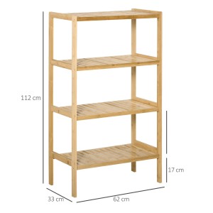 HOMCOM Standregal aus Bambus mit 4 Ablagen in Naturholzoptik.