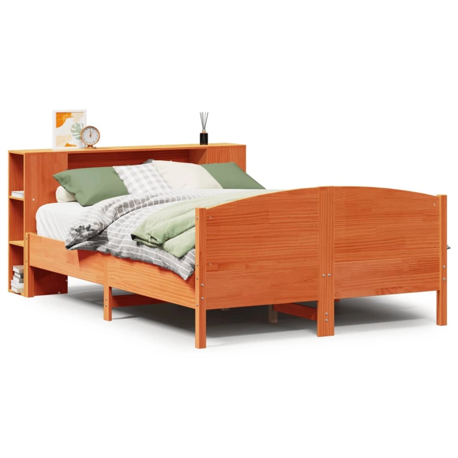vidaXL Massivholzbett mit Regal ohne Matratze Wachsbraun 140x190 cm 3323073 günstig online kaufen