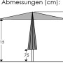Skizze: Schneider Marktschirm, Ø 320 cm, silbergrau, Maße: Höhe 250 cm, Durchmesser 320 cm.