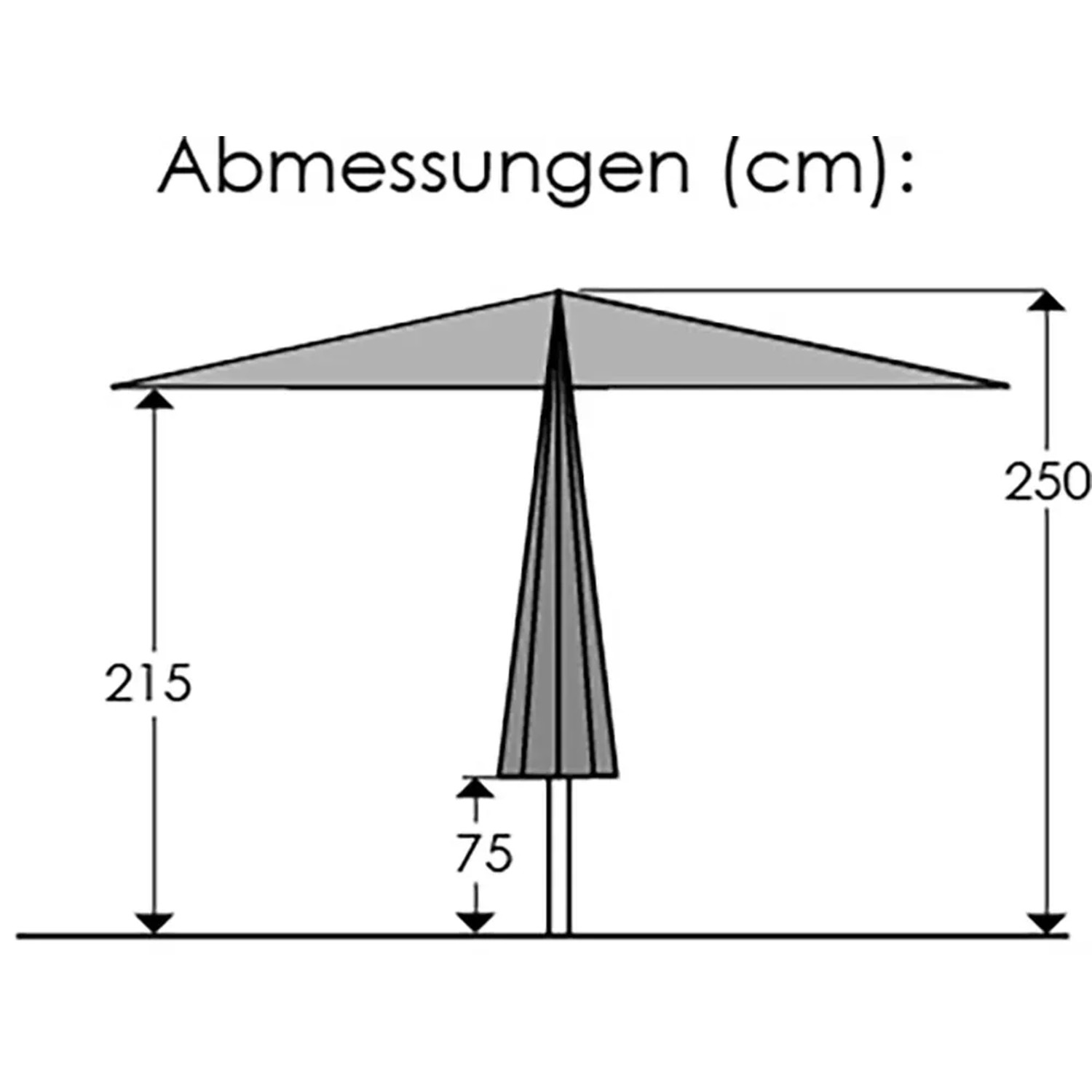 Skizze: Schneider Marktschirm, Ø 320 cm, silbergrau, Maße: Höhe 250 cm, Durchmesser 320 cm.