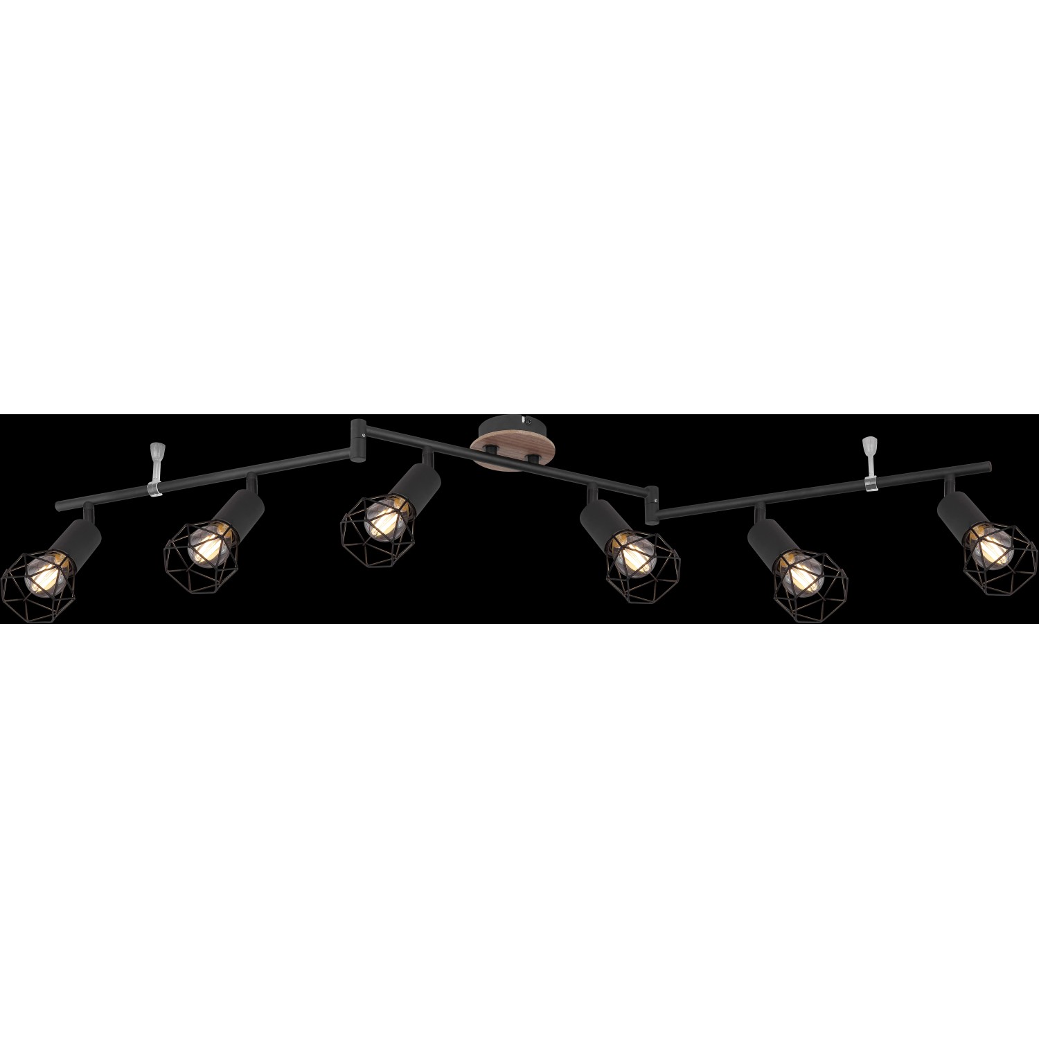 Schwarzer Globo Strahler Xara I, 6-flammig, mit Holzdetails. Moderner Spot für den Innenbereich.