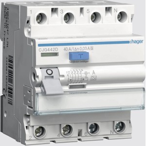 Hager FI-Schutzschalter, 4-polig, 40A, Fehlerstromerkennung 30mA, für Leitungsschutz.