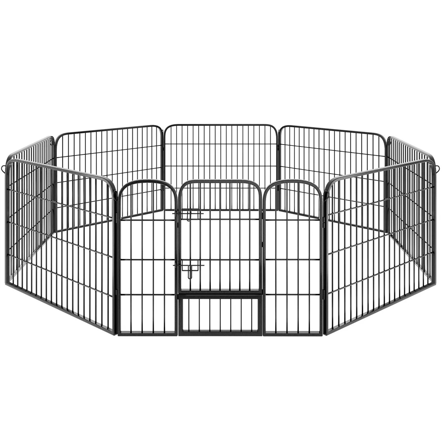 Tectake Welpenauslauf Lisa 8 Teilig  Faltbar Türe Mit Doppelverriegelung  154 x 154 x 60 cm Grau