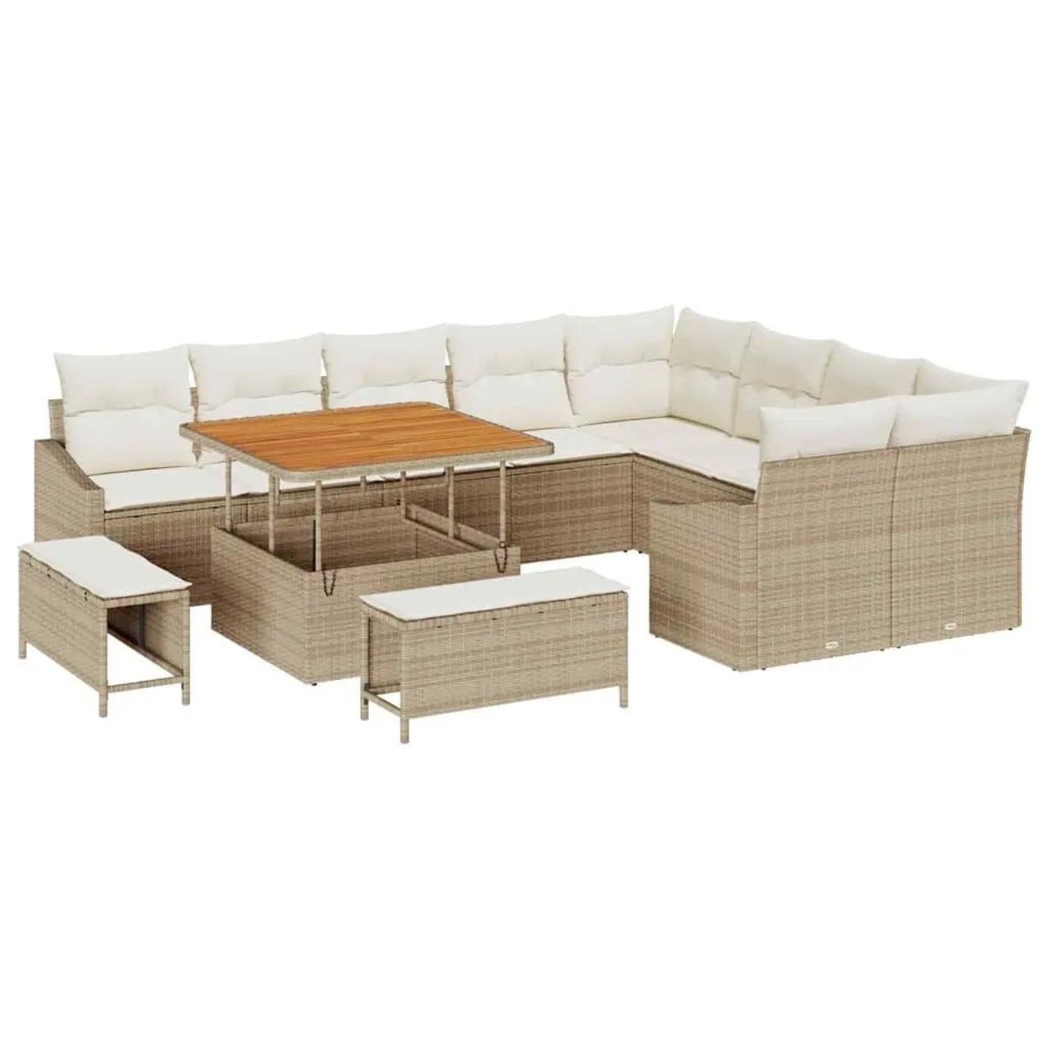 vidaXL Gartensofa-Set mit Kissen mit Speicher 12 Stk Beige Poly Rattan 3364 günstig online kaufen