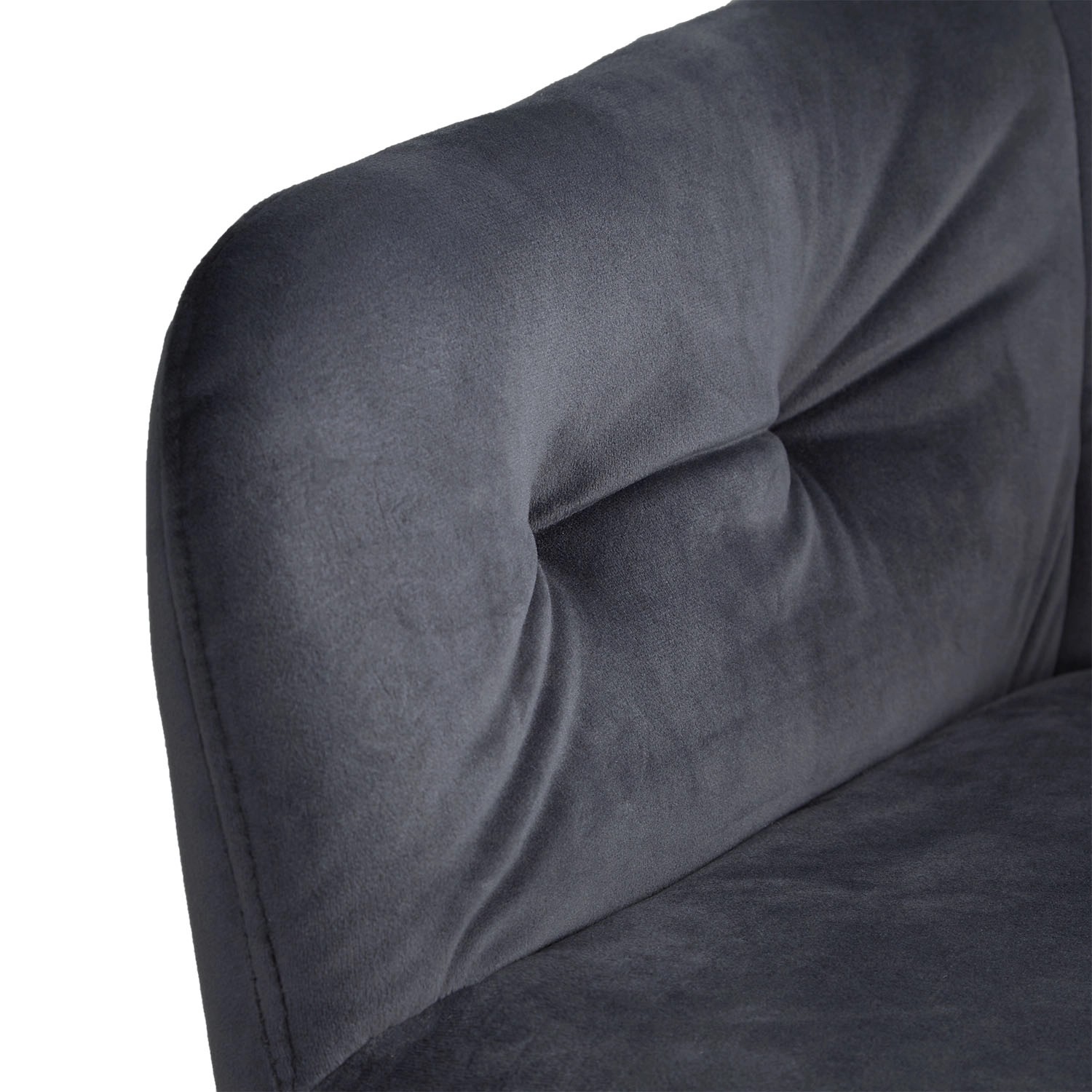 Detailansicht: Grauer Polsterstuhl aus Samt (4er Set) mit Armlehne.