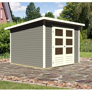 Karibu Holz-Gartenhaus Sitten 4, terragrau, mit Doppeltür und Fenstern. Gartenhaus für Gartengeräte.