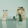 OutdoorToys Spielturm Oscar mit Babyschaukel, Kletterwand und Rutsche aus Holz, dunkelgrün.