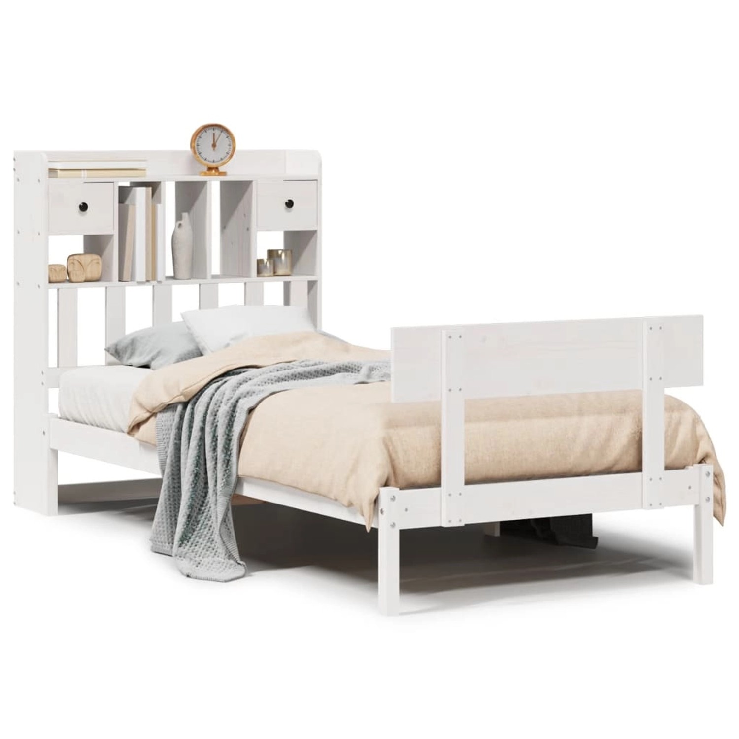 vidaXL Massivholzbett mit Regal ohne Matratze Weiß 90x200 cm Kiefer 3321829 günstig online kaufen