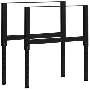 2er Set vidaXL Werkbankgestell, verstellbar, aus schwarzem Metall, 85x69-95,5 cm.