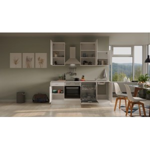 Weiße Flex-Well Classic Küchenzeile Wito 220 cm mit E-Geräten und Spüle.